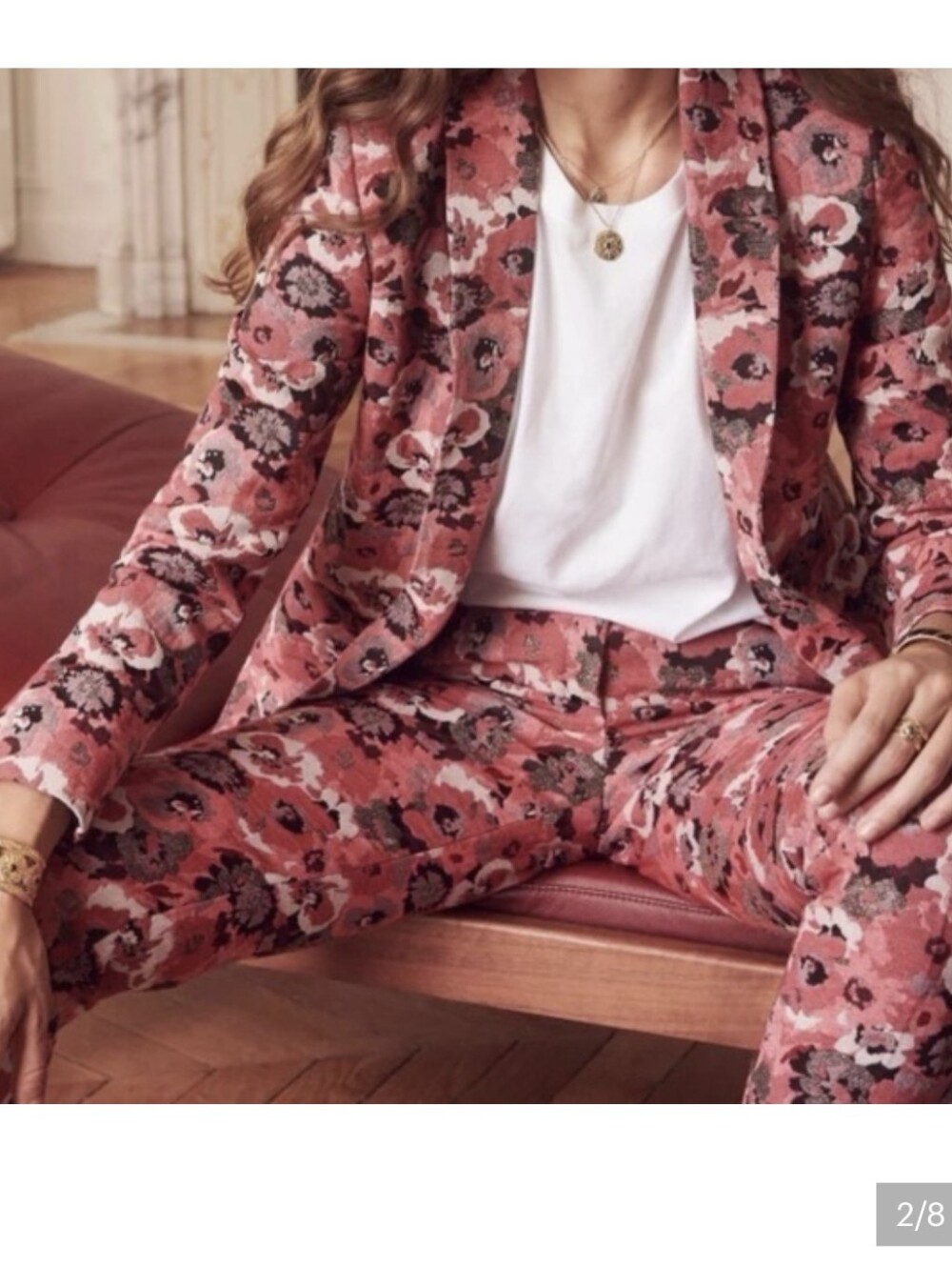 Sezane Gustavo Pink Floral Suit Trouser Pant 34 US 2